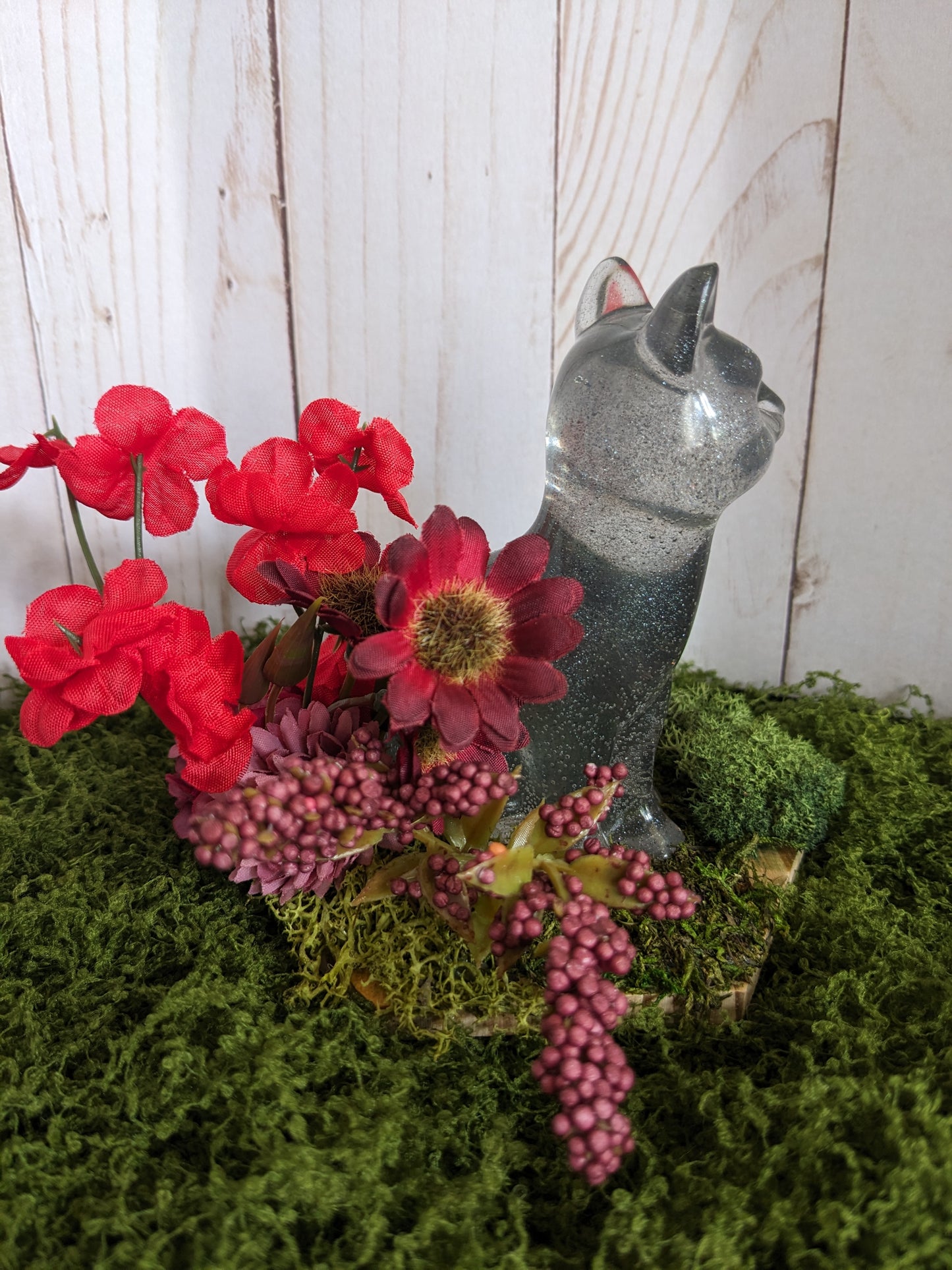 Grey Cat Red Flowers