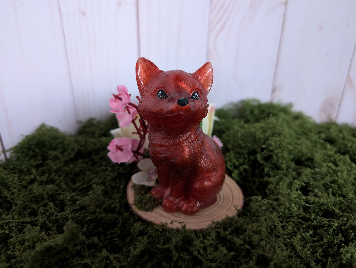 Red Brown Puppy with Pink Flowers