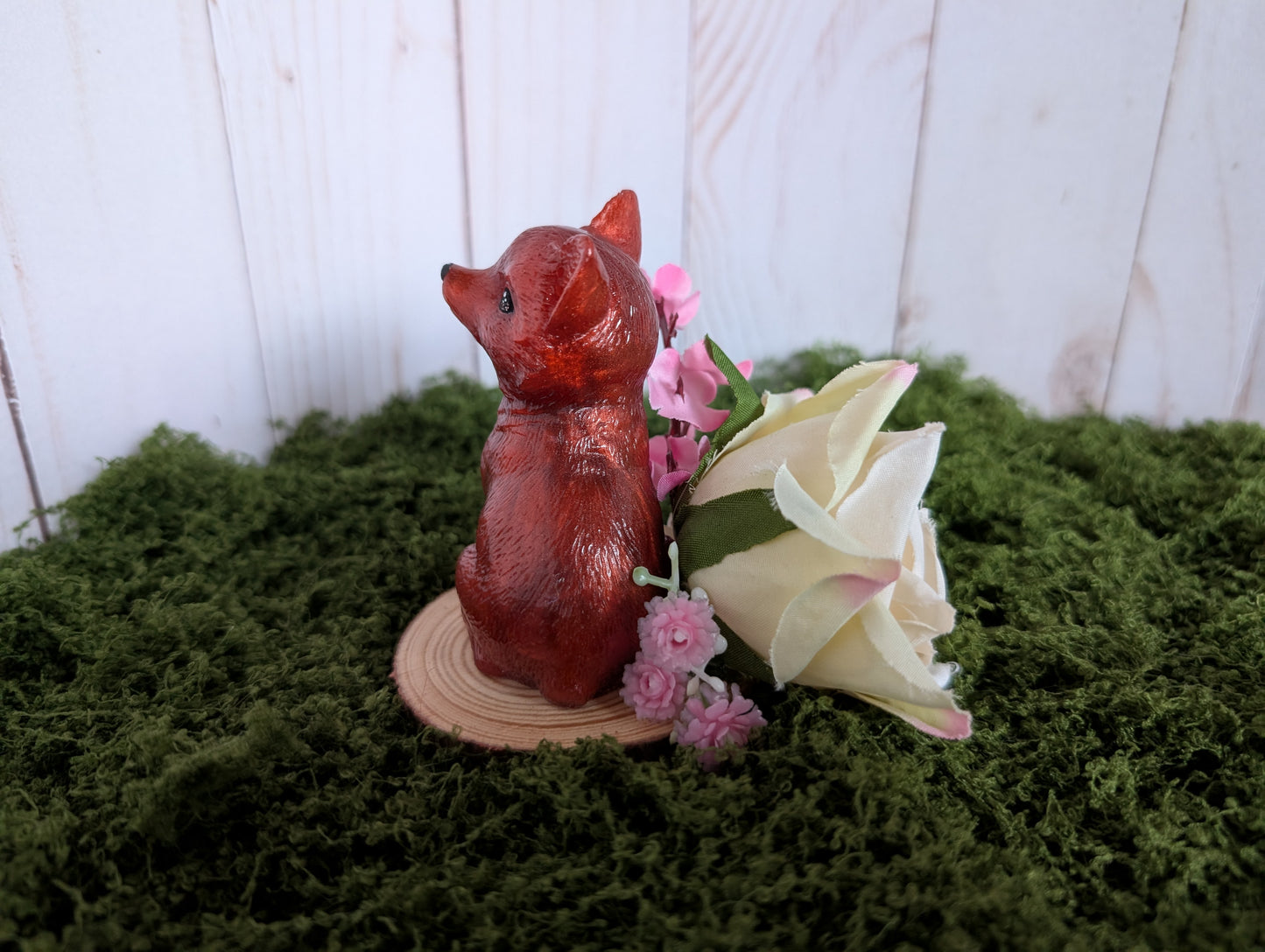 Red Brown Puppy with Pink Flowers