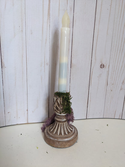 Moss on Wood-look Candlestick