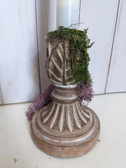 Moss on Wood-look Candlestick