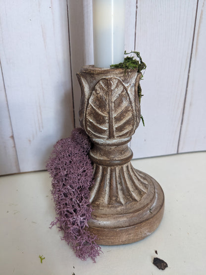 Moss on Wood-look Candlestick