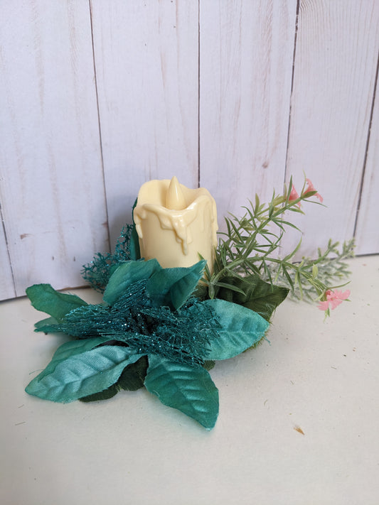 Teal Poinsettia and Candle