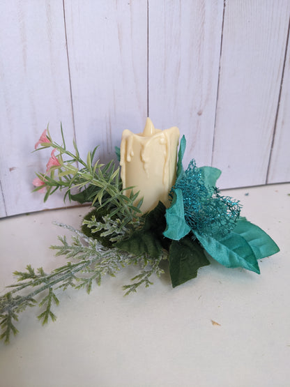 Teal Poinsettia and Candle