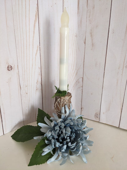 Chrysanthemum and Wood-look Candleholder