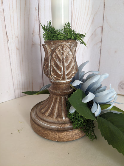 Chrysanthemum and Wood-look Candleholder