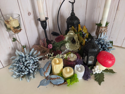 Chrysanthemum and Wood-look Candleholder