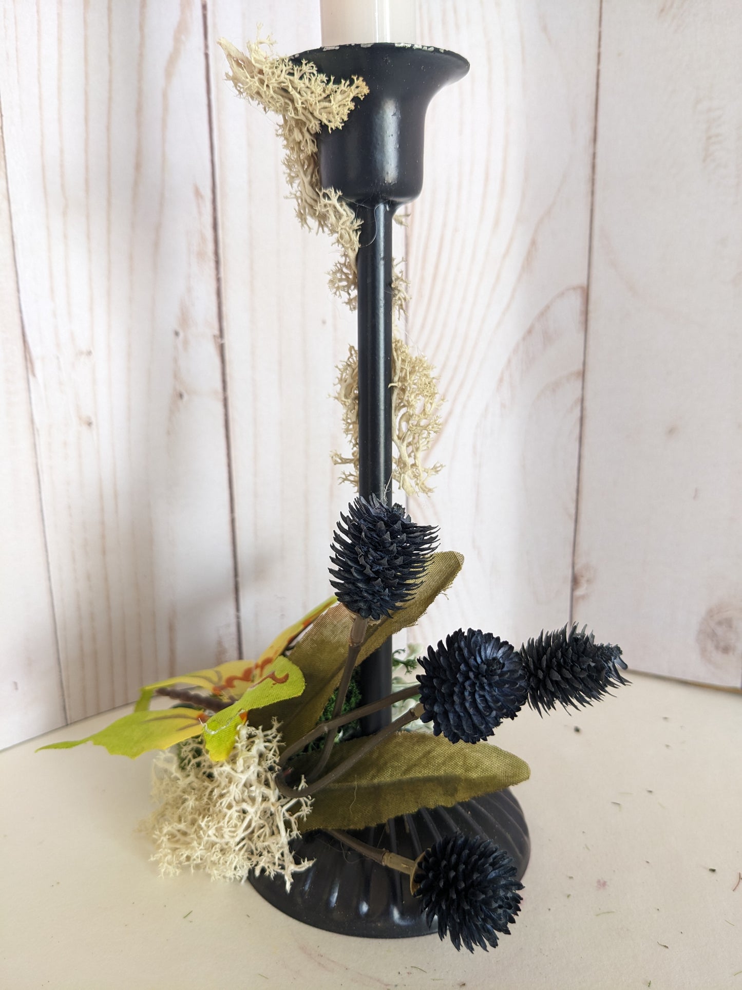 Butterfly and Thistle Metal Candlestick