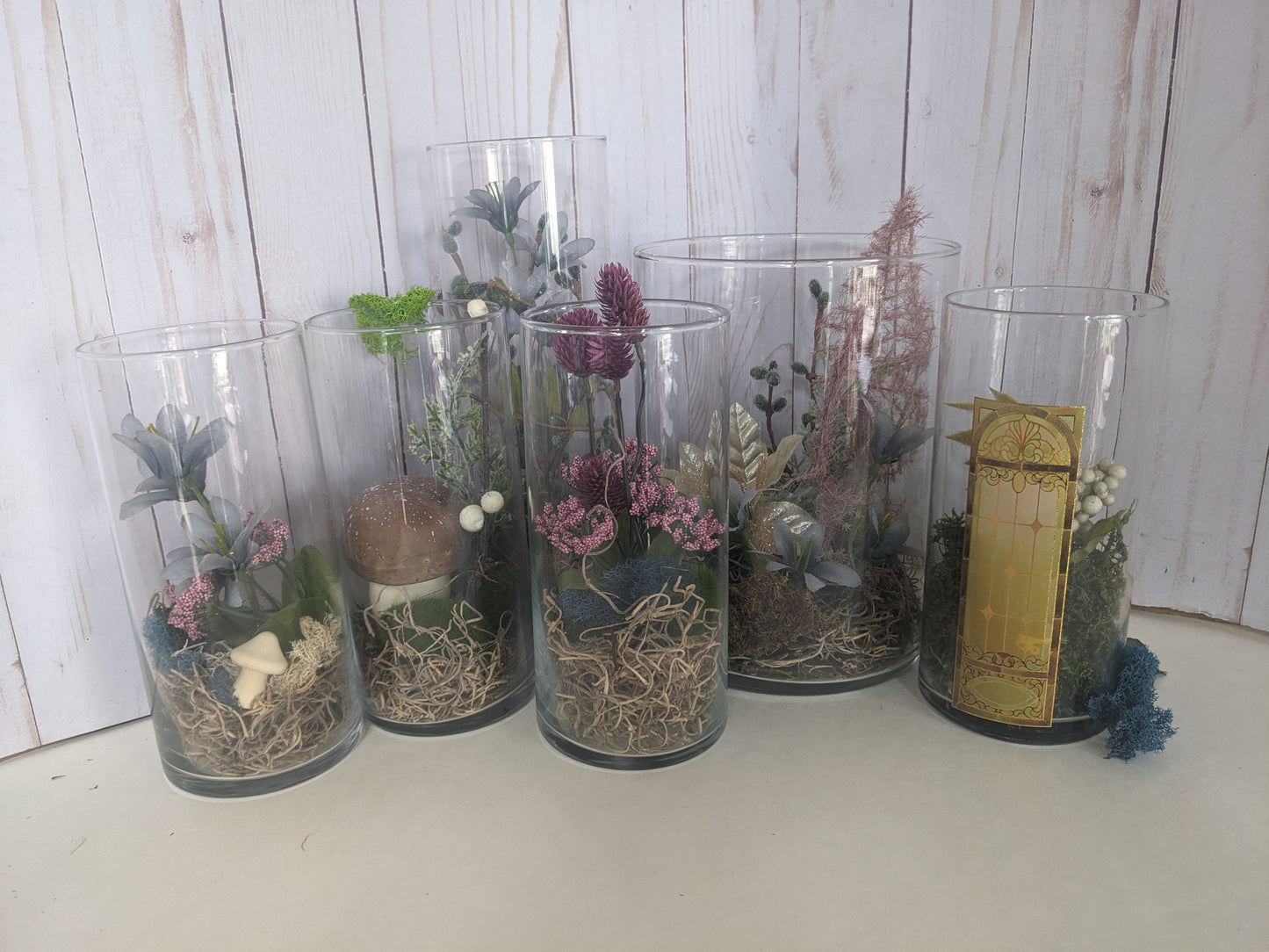 Grey Blooms Faerie Terrarium tall