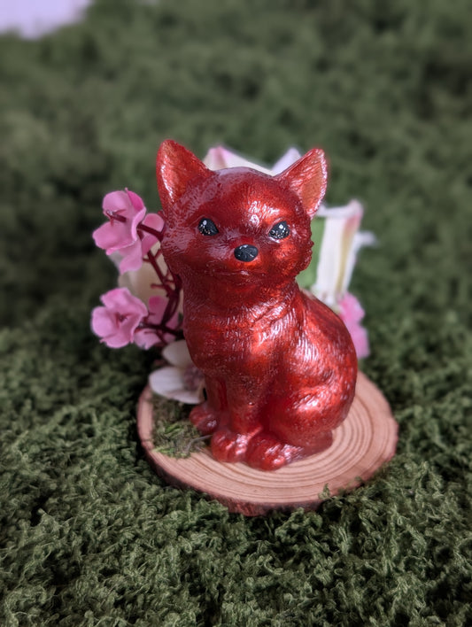 Red Brown Puppy with Pink Flowers