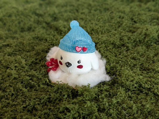 White Lovebird Snow Buddy with Blue Hat